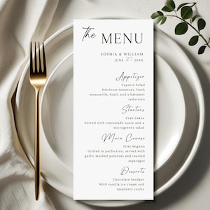 Modello di menu per matrimonio moderno / Elegante menu per cena di ricevimento / Menu da tavolo stampabile per eventi e feste / Download immediati / #017/3