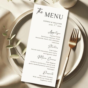 Modelo de Menu de Casamento Elegante | Cartão de Menu de Jantar Moderno | Menu de Recepção e Festa para Imprimir | Menu de Mesa para Eventos | #017/4