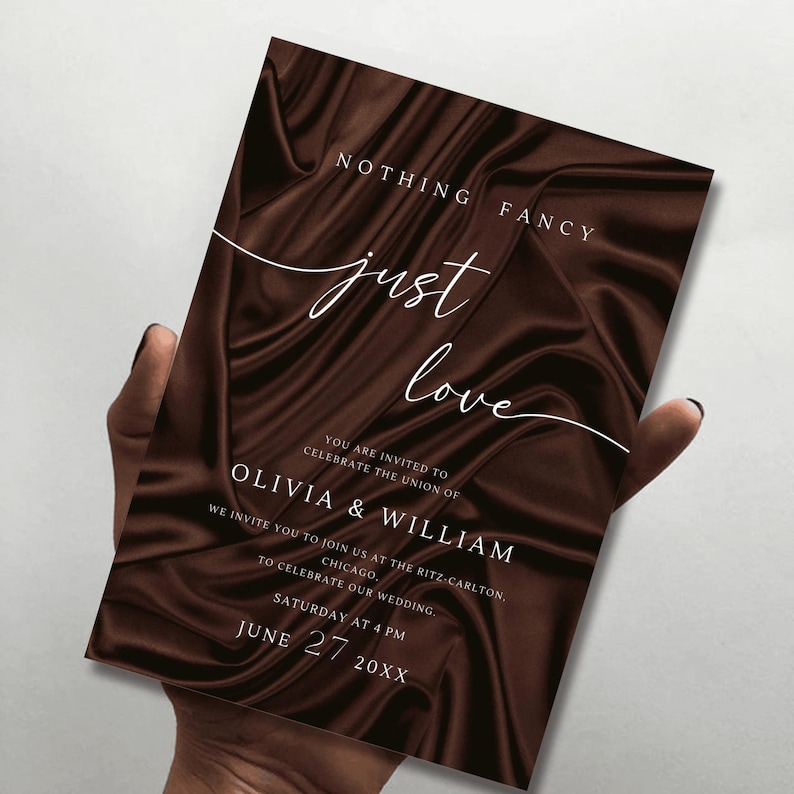Brown Wedding Template, Nothing Fancy Just Love Digital Invitation, Elopement & Reception Invite, Textured Online Wedding Invitation