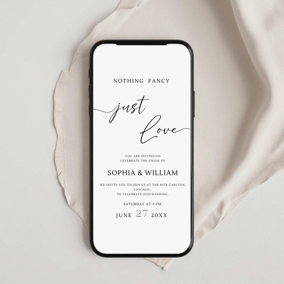 Minimalist Phone Invitation Template, Modern Wedding Invitation, Nothing Fancy Just Love Invitation Template, Digital Wedding Invite, #007