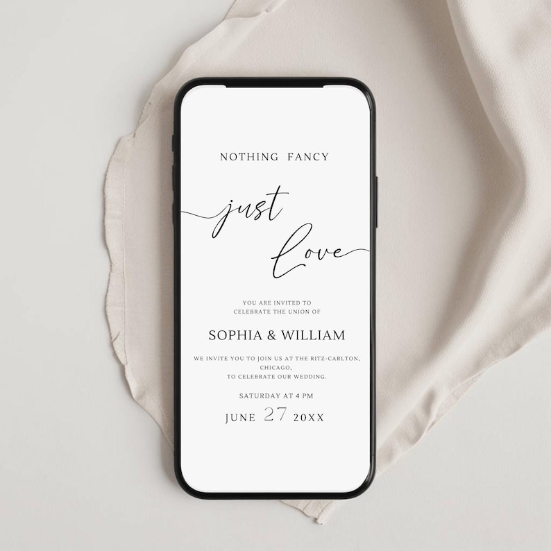 Minimalist Phone Invitation Template, Modern Wedding Invitation, Nothing Fancy Just Love Invitation Template, Digital Wedding Invite