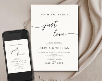 Minimalist Wedding Invitation Template - Nothing Fancy Just Love, Phone Invite, Wedding Reception Invitation, Modern Digital Invite, #027