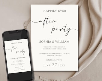 Modern Minimalist Reception Invitation - Happily Ever After, Minimalist Elopement Party Invitation, Customizable Modern Invite, #011