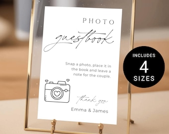 Photo GuestBook Sign Template, Minimalist Polaroid Wedding Sign, Digital Guestbook Table Sign, Leave A Photo, Snap It Shake it, #026