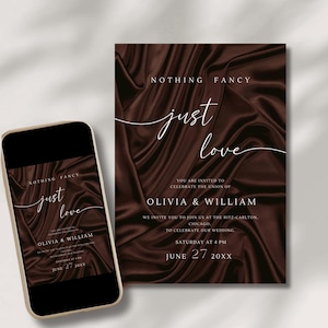 Brown Wedding Template, Nothing Fancy Just Love Digital Invitation, Elopement & Reception Invite, Textured Online Wedding Invitation
