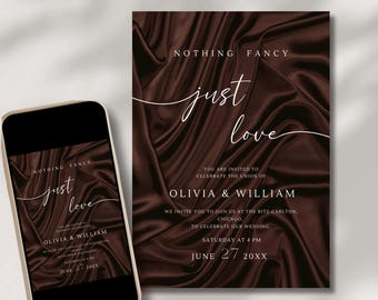 Brown Wedding Template, Nothing Fancy Just Love Digital Invitation, Elopement & Reception Invite, Textured Online Wedding Invitation, #029