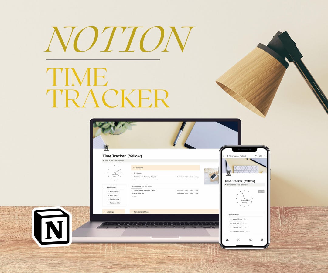 Notion Simple Time Tracker YELLOW | Digital Time Entry, Easy to Use ...