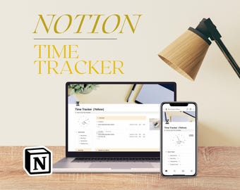 Notion Simple Time Tracker YELLOW | Digital Time Entry, Easy to Use + Customize, Multiple Incomes, Track Time Worked, Start & Stop Buttons