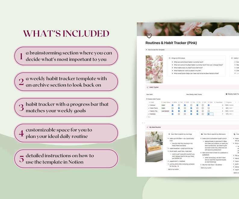 Notion Habit Tracker & Routine Builder PINK | Digital Tracker, Simple ...