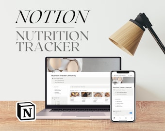Notion Simple Nutrition Tracker NEUTRAL | Digital Meal Tracker, Simple Dashboard, Easy to Use, Customizable, Favourite Meals, Grocery List