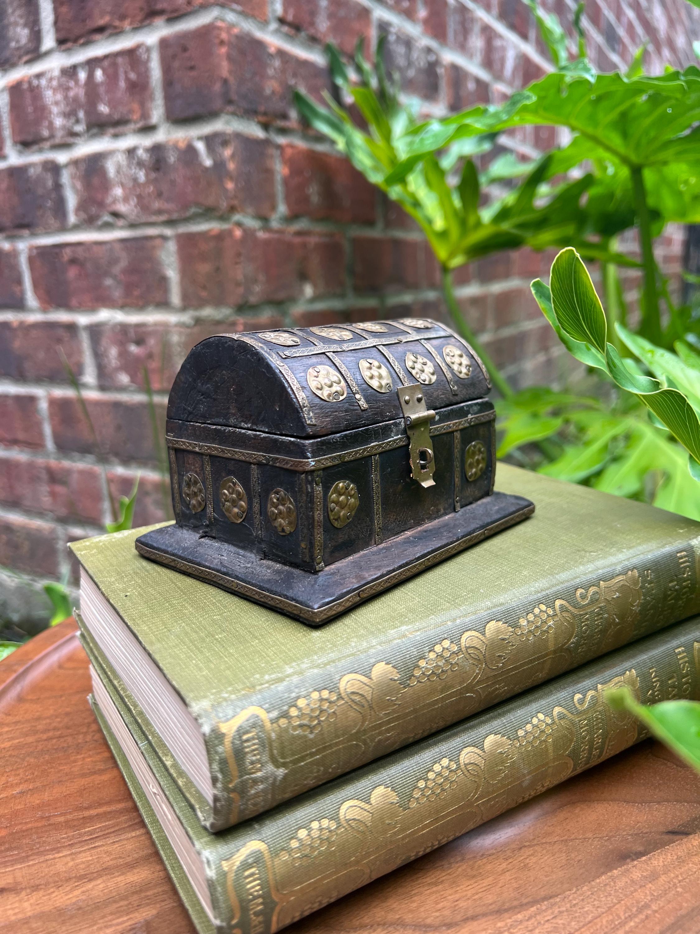 Small Antique Handmade Wood and Brass Decorative Box | Treasure Chest ...
