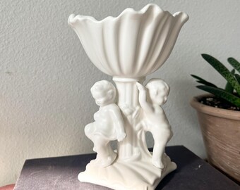 Vintage Inarco Japan Porcelain Twin Cherubs White Pedestal Dish