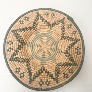 Vintage Handwoven Hand Coiled Grass Basket  | Polychrome | MCM