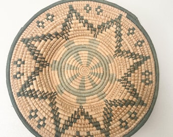 Vintage Handwoven Hand Coiled Grass Basket  | Polychrome | MCM
