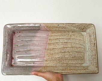 Studio Pottery Tray | Stoneware Platter | Signed | Handmade Rectangular Ceramic Tray