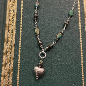 Silver and teal vintage beaded necklace