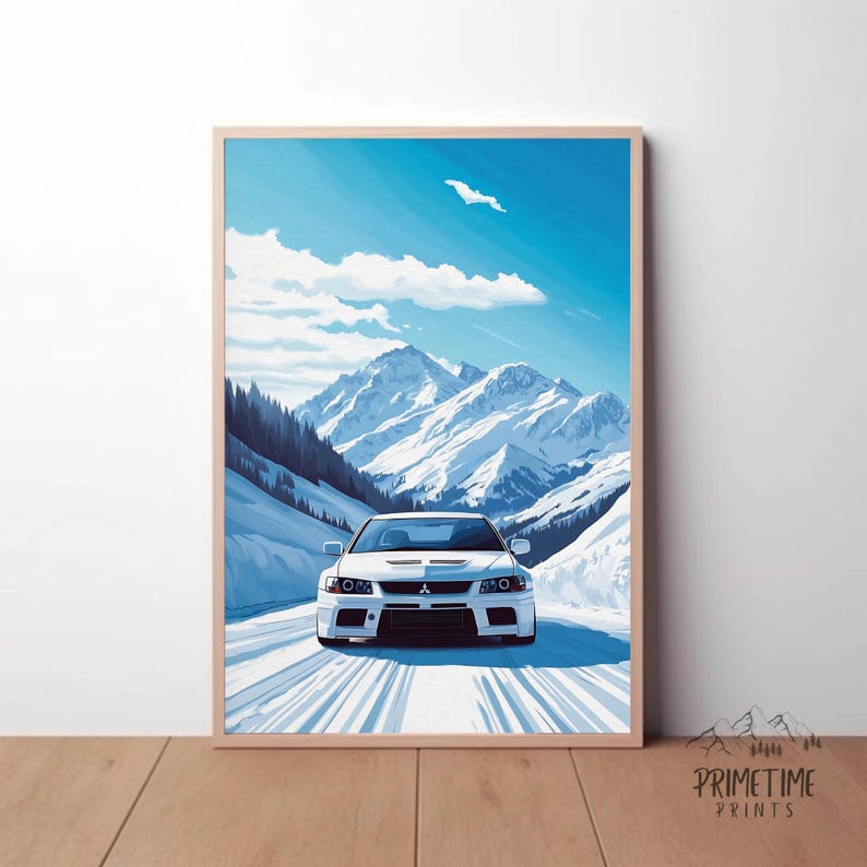 Mitsubishi Lancer Evolution EVO Car Poster, Vintage Automobile Wall Art