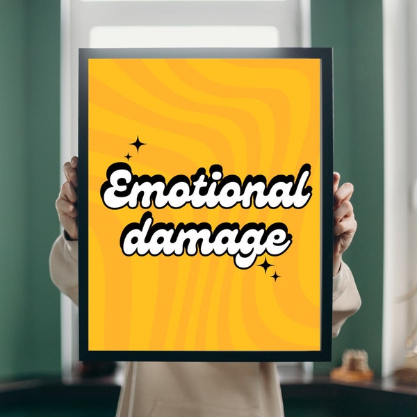 Emotional Damage - Bold Pop Art Style Poster, Vibrant Yellow Comic Art Print, Funny Wall Decor