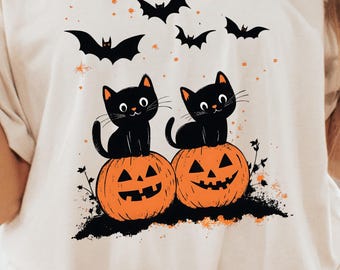 Jolie chemise chat d'Halloween, chemise femme Halloween, chemise automne, chemise fête d'Halloween, chemise saison effrayante, chemise automne, costume d'Halloween