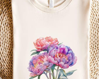 Peony T-Shirt, Ladies Shirt, Florist Shirt, Fairycore Gift, Gardener Shirt, Flower Shirt, Season Blossom, Botanical Floral Tee, Garden Lover