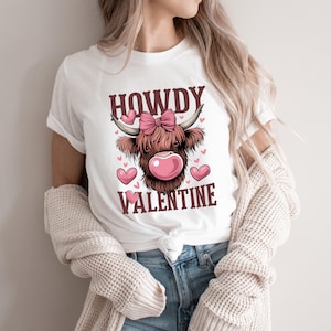 Cute Highland Cow Valentine T-Shirt, Womens Valentines Day Sweatshirt, Valentine Day Tshirt, Womens Valentines Day Tee, Valentines Day Shirt