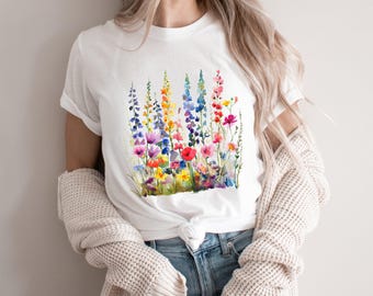 T-shirt wilde bloemen, bloemistshirt, Fairycore-cadeau, shirt tuinman, bloemenshirt, seizoensbloesem, T-shirt met botanische bloemen, tuinliefhebber
