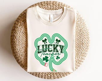 Camiseta retrô do dia de São Patrício do professor, camiseta do professor da sorte, moletom fofo do dia de São Patrício, moletom da sorte, camisa irlandesa, trevo de quatro folhas