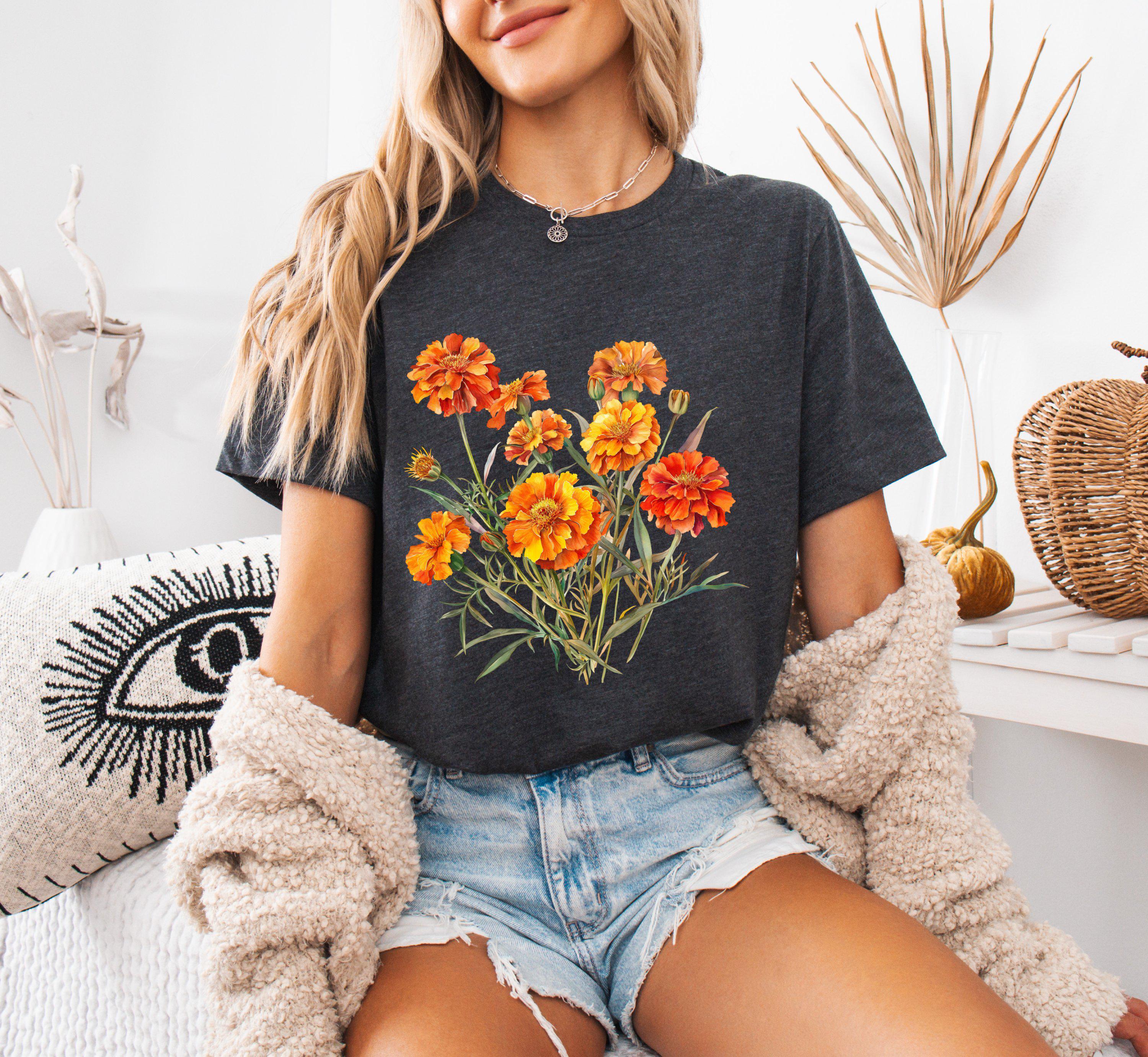 Marigold T-shirt, Florist Shirt, Fairycore Gift, Gardener Shirt
