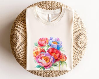 Peony Bouquet Tee, Florist Shirt, Fairycore Gift, Gardener Shirt, Flower Shirt, Season Blossom, Botanical Floral Tee, Garden Lover