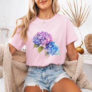 Hortensie Blume T-Shirt, Hortensie Liebhaber T-Shirt, Fairycore Geschenk, Floristen Shirt, Gärtner Shirt, botanisches Blumen T-Shirt, Gartenliebhaber