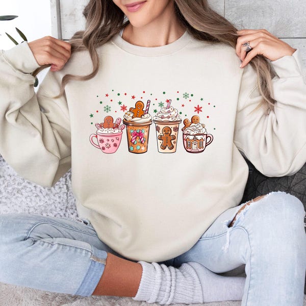 Camiseta de pan de jengibre, sudadera de invierno, camiseta de postres de invierno, suéter de café de invierno, camiseta para amantes del café, camiseta de bebidas navideñas
