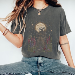Comfort Colors® Raccoon Moon Retro Graphic T-shirt, Vintage Raccoon Moon Tshirt, Raccoon Lovers, Funny Raccon Tee, Oversized Washed Tee