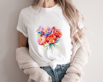 Peonies T-Shirt, Fairycore Gift, Ladies Shirt, Florist Shirt, Gardener Shirt, Flower tee, Season Blossom, Botanical Floral Tee, Garden Lover