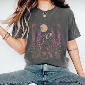 Comfort Colors® Raccoon Moon Retro Graphic T-shirt, Vintage Raccoon Moon Tshirt, Raccoon Lovers, Funny Raccon Tee, Oversized Washed Tee