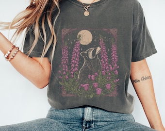 Camiseta Mapache Luna Comfort Colors®: Camiseta con gráfico vintage, estética oversize, divertida camiseta de mapache, camiseta de panda basura, regalo bohemio para él/ella