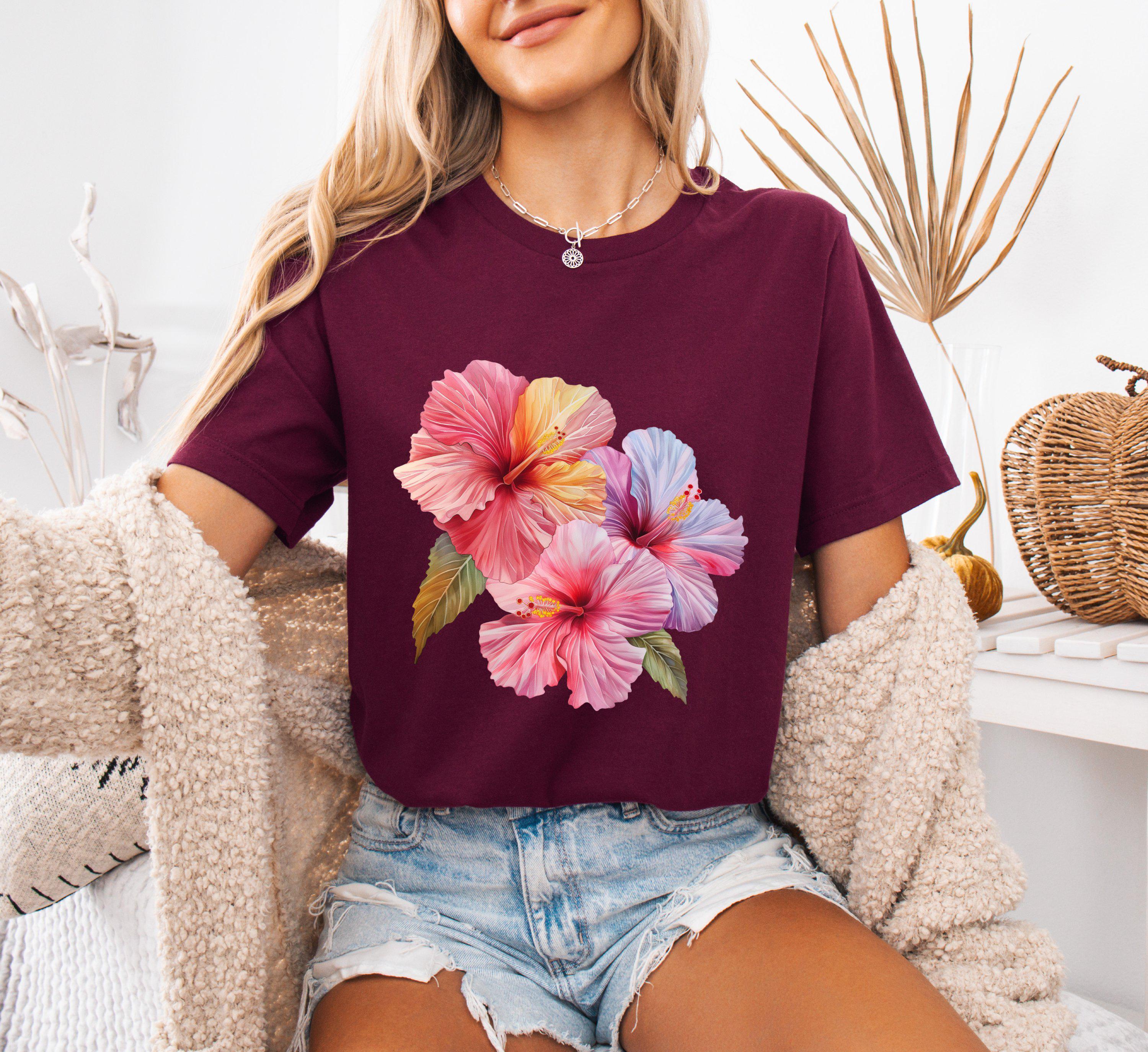 ハイビスカスの花のTシャツ、フェアリーコアギフト、花屋シャツ、庭師 