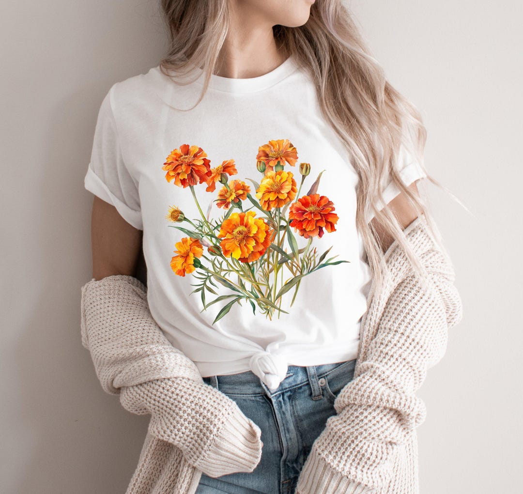 Marigold T-shirt, Florist Shirt, Fairycore Gift, Gardener Shirt
