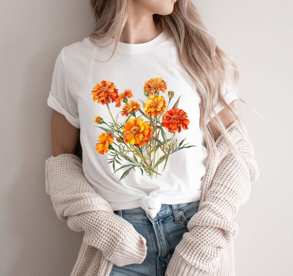 Marigold T-shirt, Florist Shirt, Fairycore Gift, Gardener Shirt