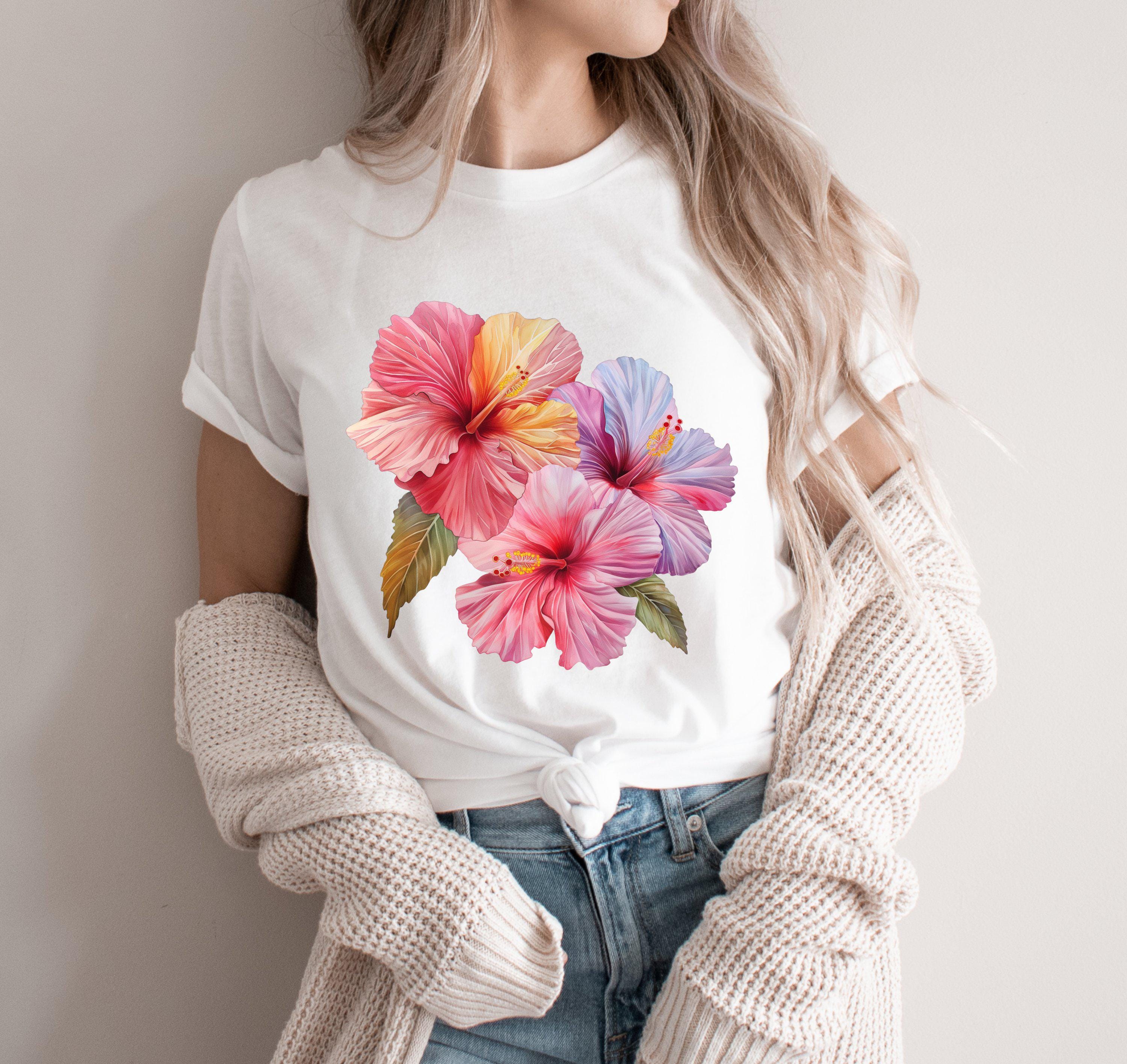 Hibiscus Flowers T-shirt, Fairycore Gift, Florist Shirt, Gardener