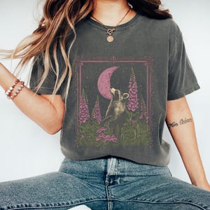 Comfort Colors® Raccoon Moon Retro Graphic T-shirt, Vintage Raccoon Moon Tshirt, Raccoon Lovers, Funny Raccon Tee, Oversized Washed Tee