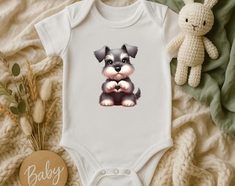 Cute Miniature Schnauzer Baby Bodysuit, Toddler Long Sleeve Dog Shirt, Infant Dog Outfit, Dog Lover Baby Gift, Pet Lover Kids Clothing