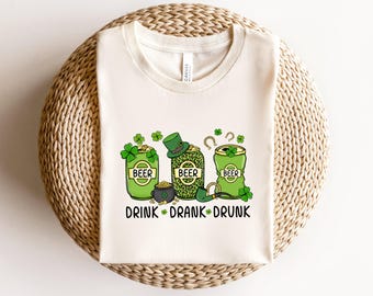 Camiseta Drink Drank Drunk, sudadera Shenanigans para mujer, linda sudadera del Día de San Patricio, sudadera Lucky, camisa irlandesa, fiesta de San Patricio