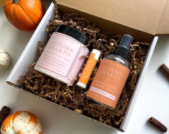 Fall Spa Night Box Gift for Her Pumpkin Spice Gift Cozy Hygge Gift Basket Aromatherapy Spa Gift Relaxation Gift Box Skincare Gift Set