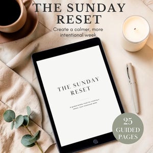 Werkboek zondag resetten Wekelijkse reset planner Begeleide zelfzorgdagboek Opzettelijk leven planner Soft Life Digitale download pdf afbeelding 1