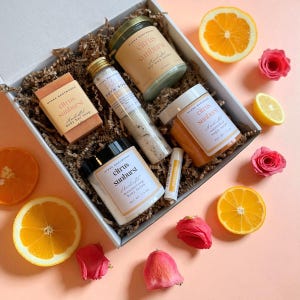 Citrus Scented Self Care Gift Box for Women Relaxation Spa Gift Set Thank You Gift for Her New Mom Pamper Gift Birthday Gift for Friend