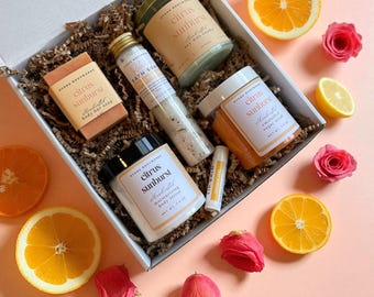 Citrus Scented Self Care Gift Box for Women Relaxation Spa Gift Set Thank You Gift for Her New Mom Pamper Gift Birthday Gift for Friend