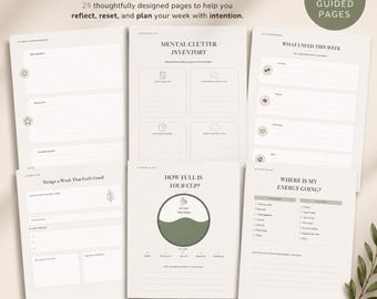 Zelfzorgdagboek Wekelijkse wellnessplanner werkboek begeleide reflectie Mindfulnessdagboek Weekplanning Afdrukbare pdf-bestand downloaden