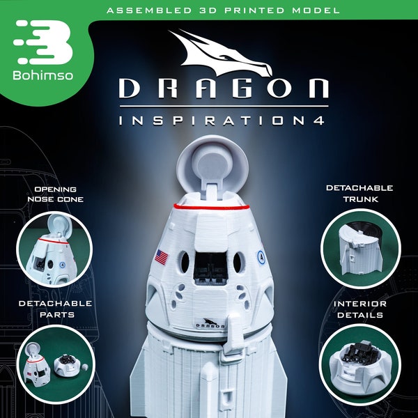 Dragon 2 Inspiration 4 | plastic model | spacex | nasa | capsule | spacecraft | 3d printing