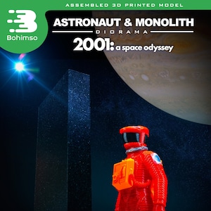 Astronaut en monoliet | 2001 een ruimte-odyssee | kunststof diorama | astronaut | monoliet | 3d printen