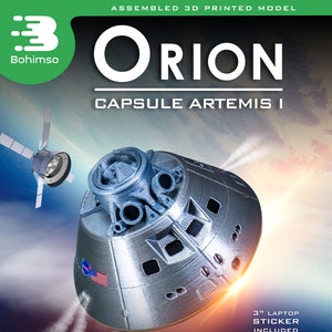 Puede incluir: Un modelo impreso en 3D de la nave espacial Orion, la cápsula para la misión Artemis I. El modelo está ensamblado e incluye una placa base especial. El modelo tiene 3,9 pulgadas de ancho e incluye una pegatina para portátil de 3 pulgadas.